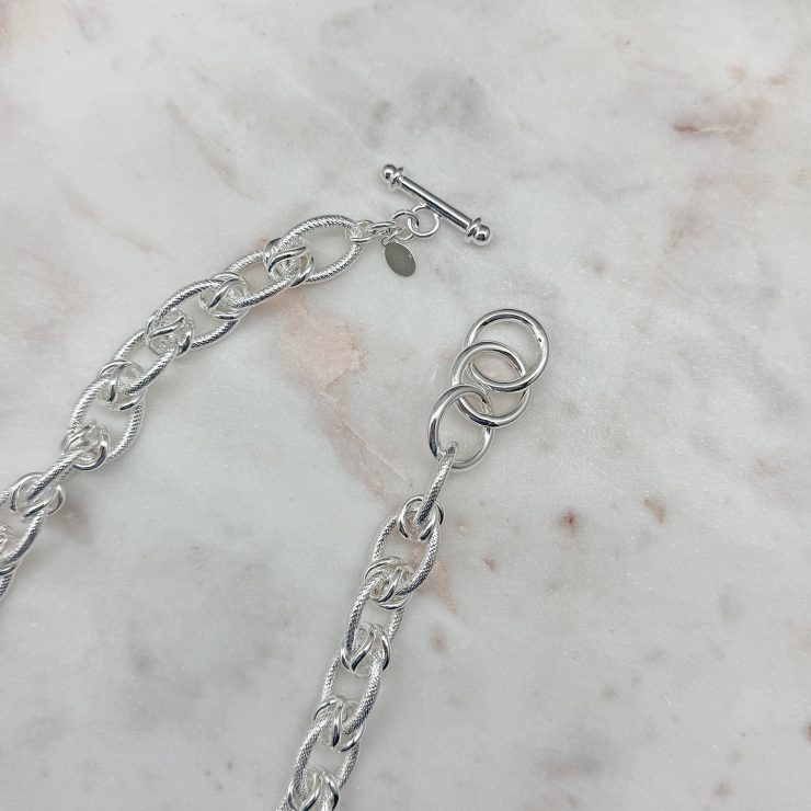 A photo of the Silver Textured Chain Link Necklace product