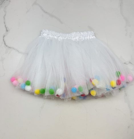 A photo of the Kids White Pom Pom Tutu - Multi product