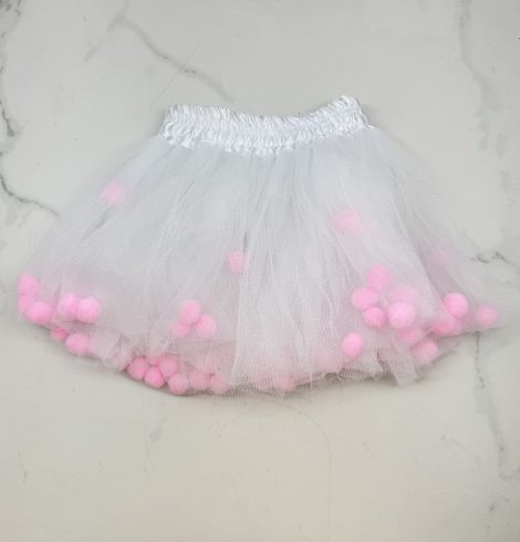 A photo of the Kids White Pom Pom Tutu - Pink product